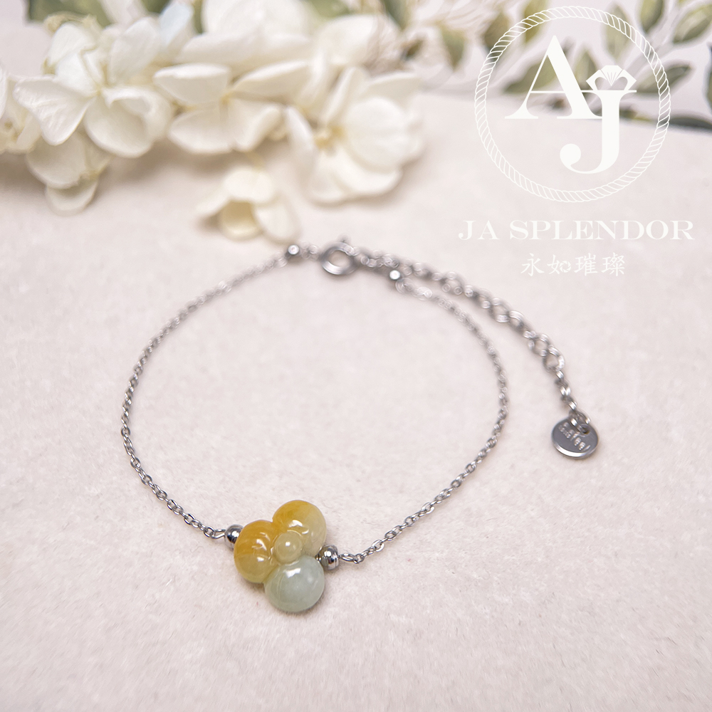 JN-3434 天然翡翠A玉-黃翡立體小花不鏽鋼手鏈