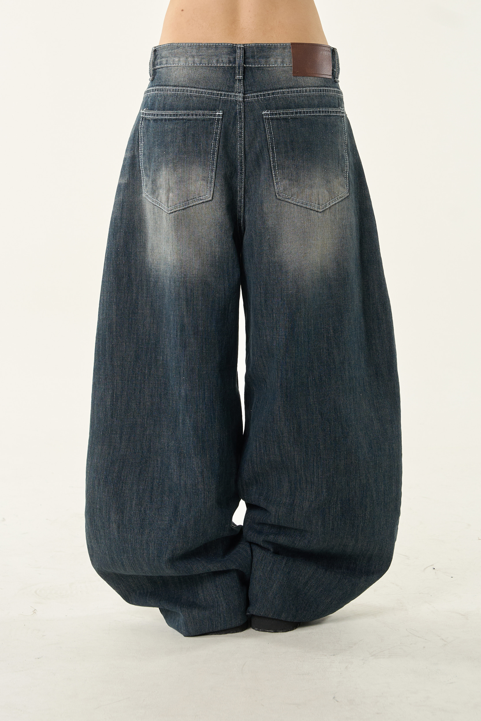 Sanded Washed Wide Leg Denim
