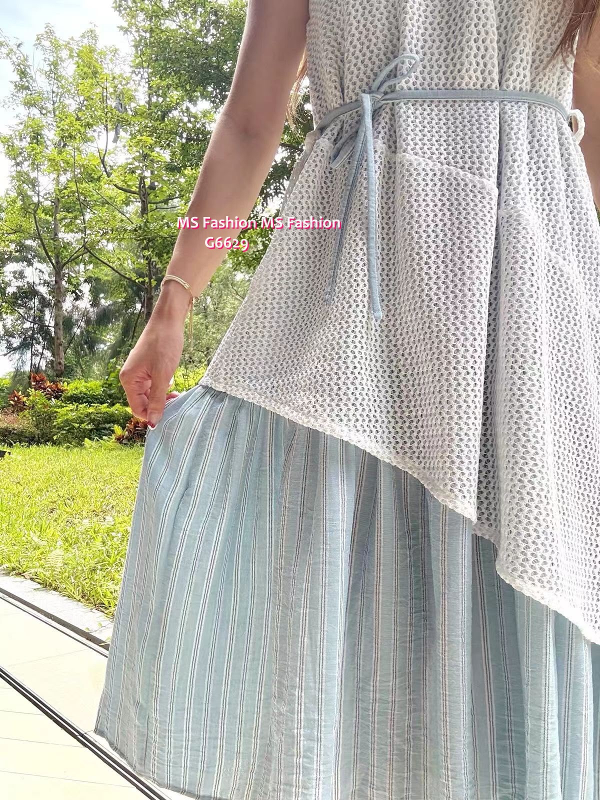 G6629 通花條子背心連身裙
