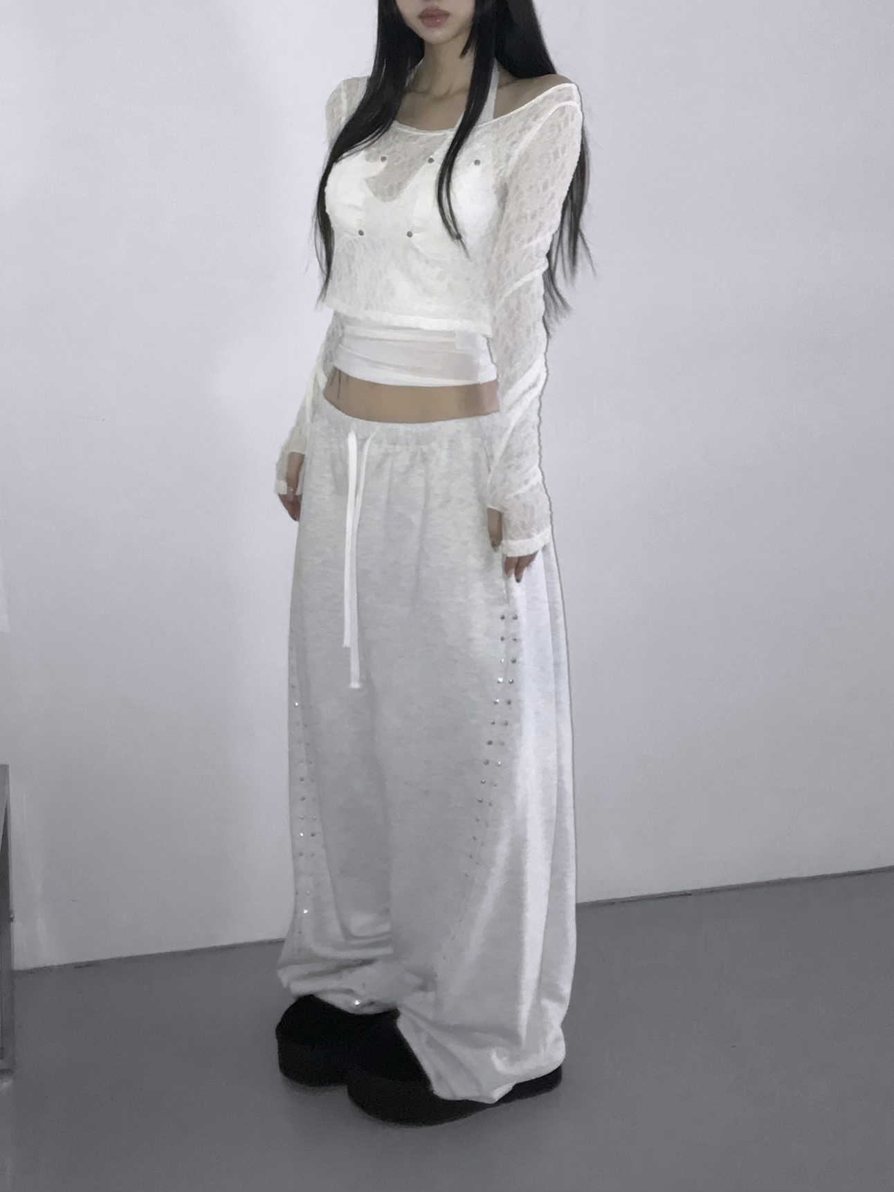 Studded Wide-Leg Sweatpants