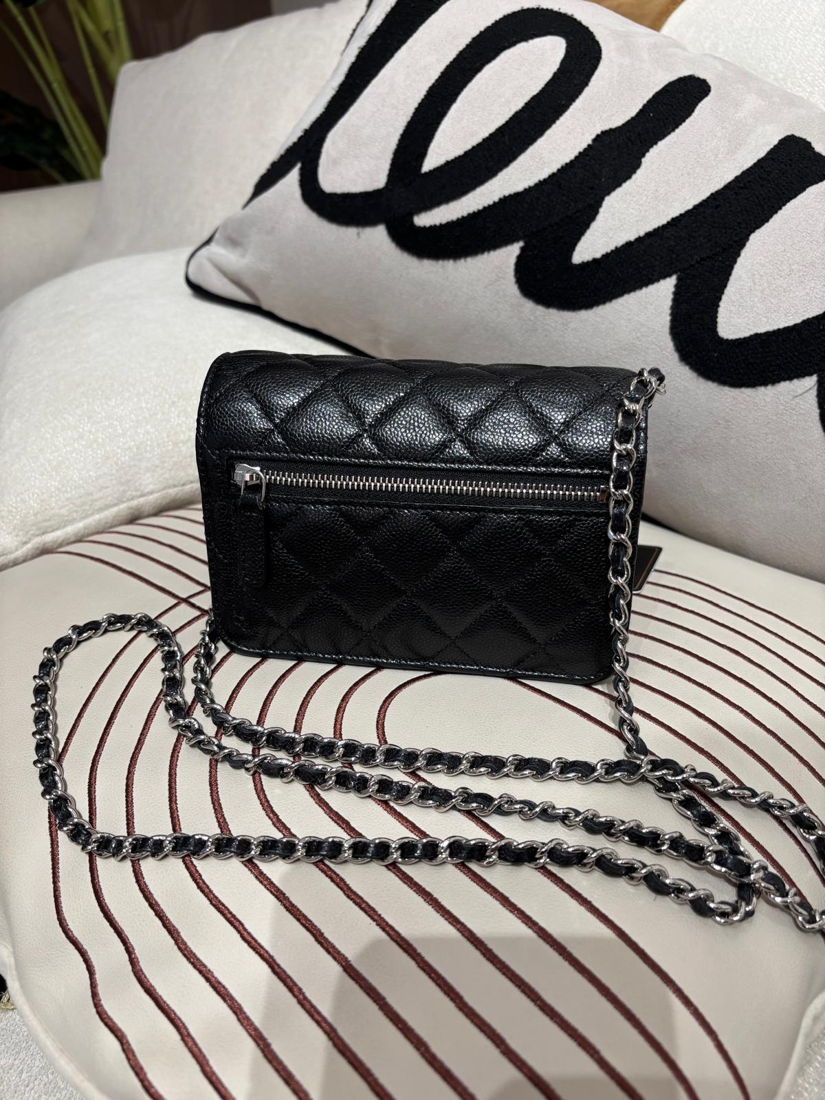 Chanel wallet on chain mini woc 黑色荔枝牛皮 100%Authentic ,95%new ✅card  ✅Box