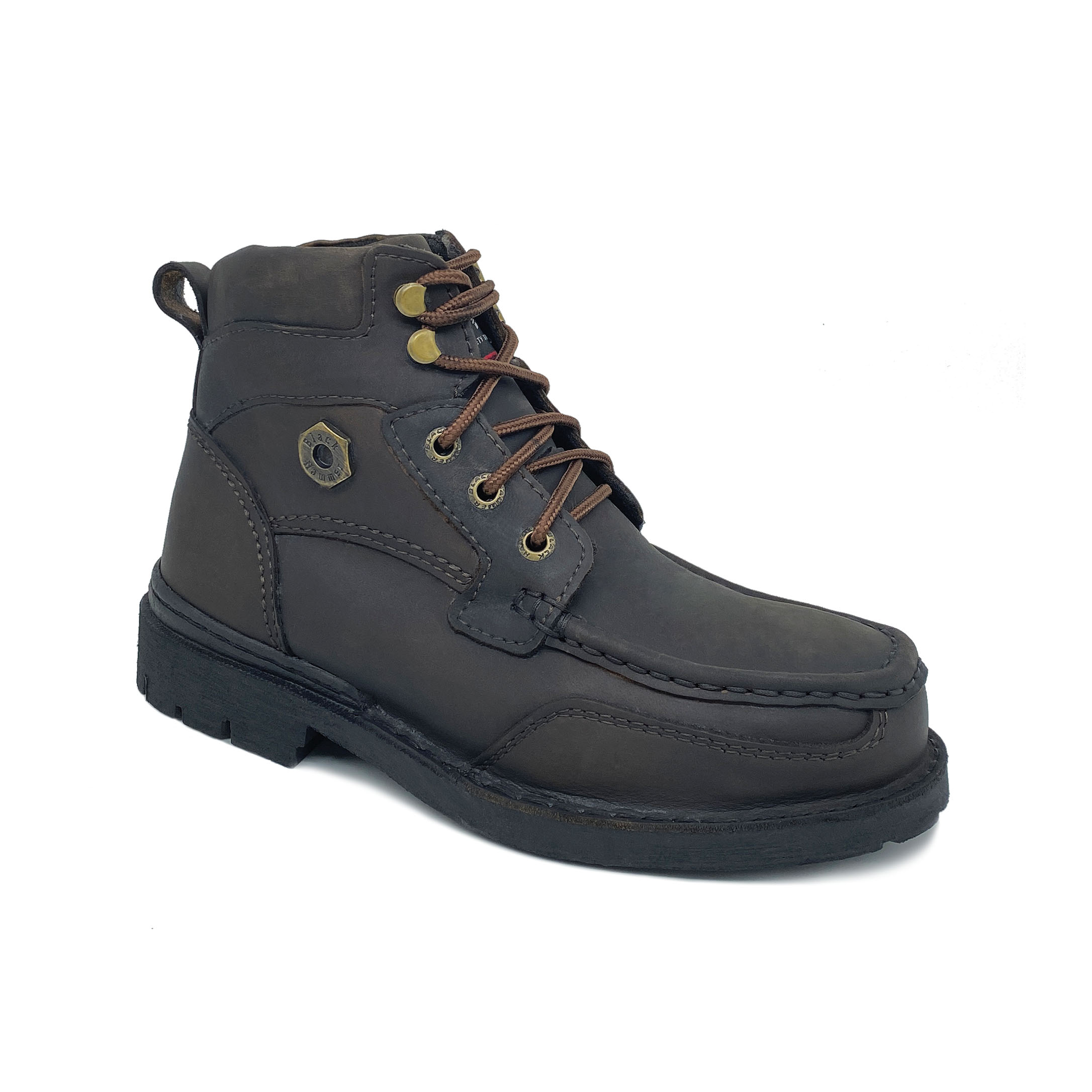 Black Hammer 4000 Series Men Safety Shoes Mid Cut Mocassins With Lace Up BH 4994 Boots Leather Steel Toe Kasut Keselamatan