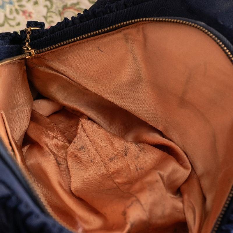 Rare! C.a. 1930-1940s Suzanne Rose Embellished Hand Sewn Zipped Blue Fabric Purse Bag from America with Apricot Lining(ZA193)