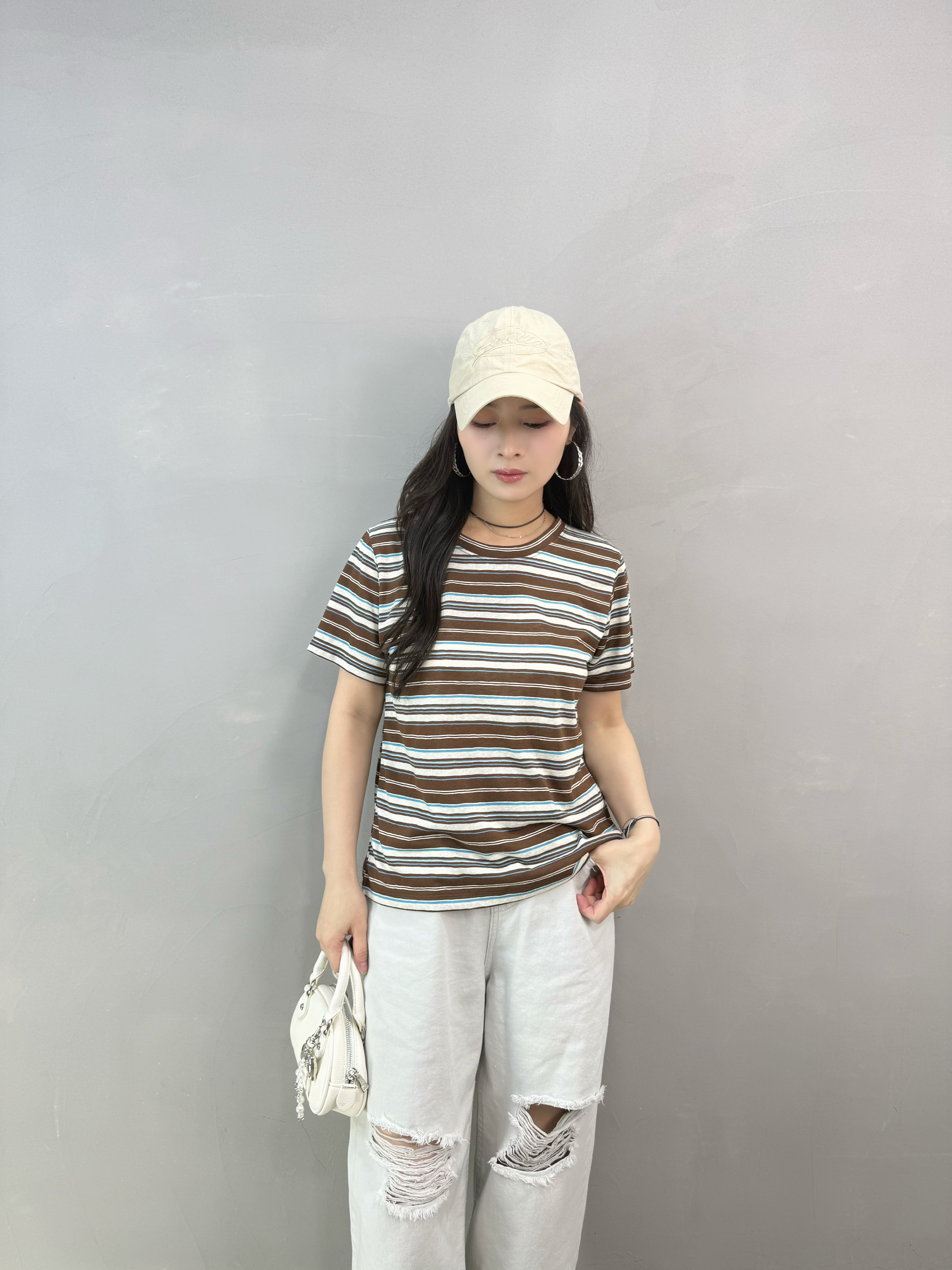 W75 拼色橫間涼爽Tee