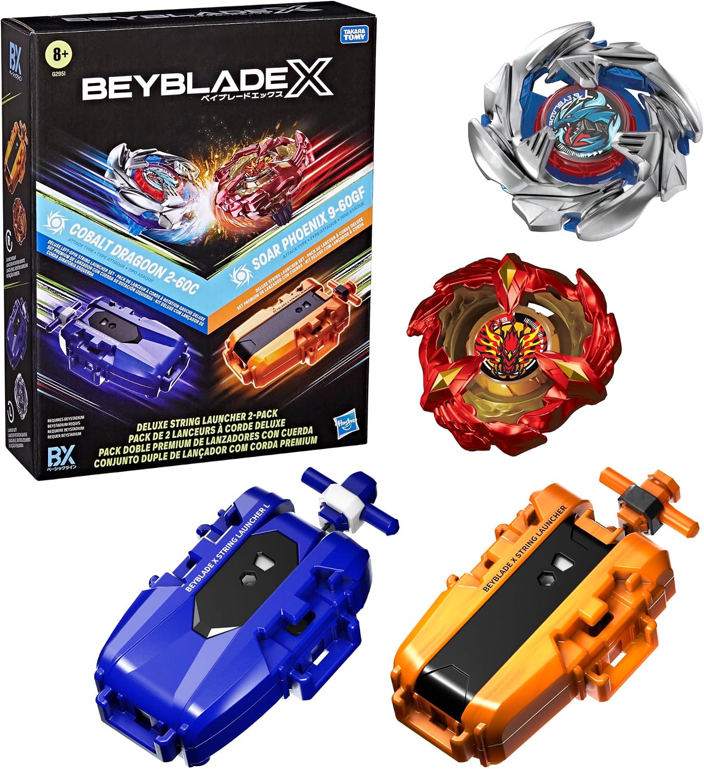 【左右旋發射器】Beyblade X 鈷藍魔龍＋鳳凰飛翼 特別配色連發射器兩個 Beyblade X Deluxe Launcher Cobalt Dragoon 2-60C Left-Spinning Attack ＋ Soar Phoenix 9-60GF Right-Spinning Attack