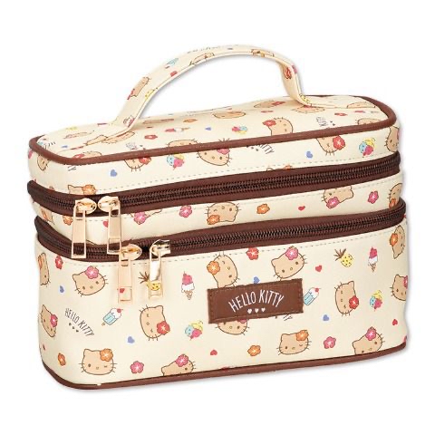 日本直送日本版Hello Kitty雙層黑皮手提化妝袋