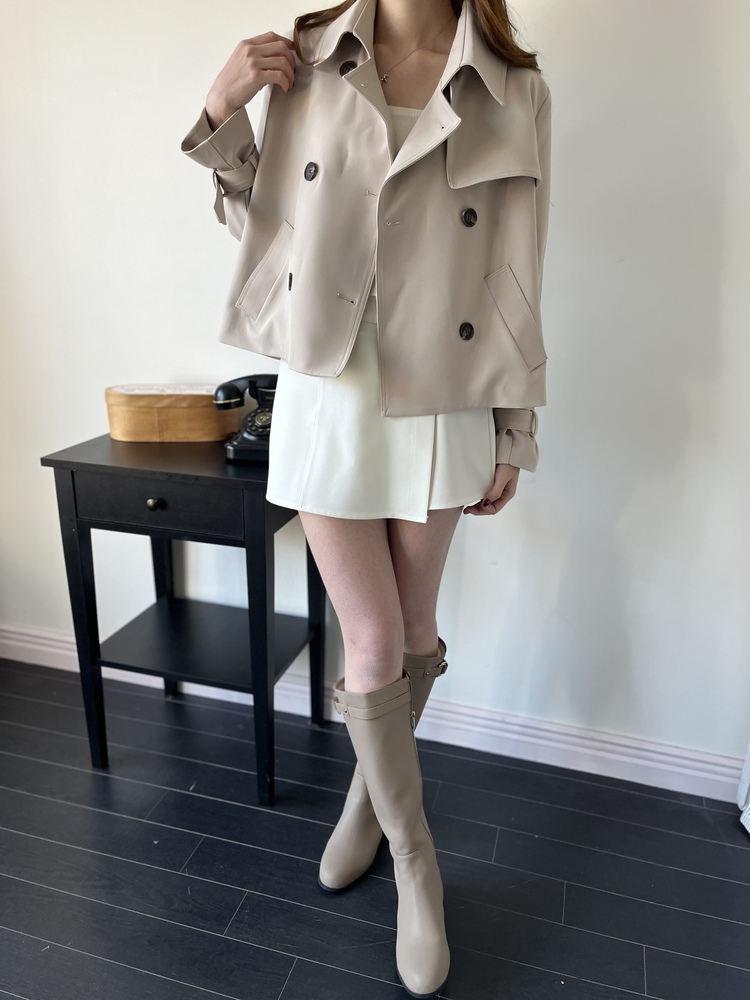 Trench-Style Short Coat (Beige)