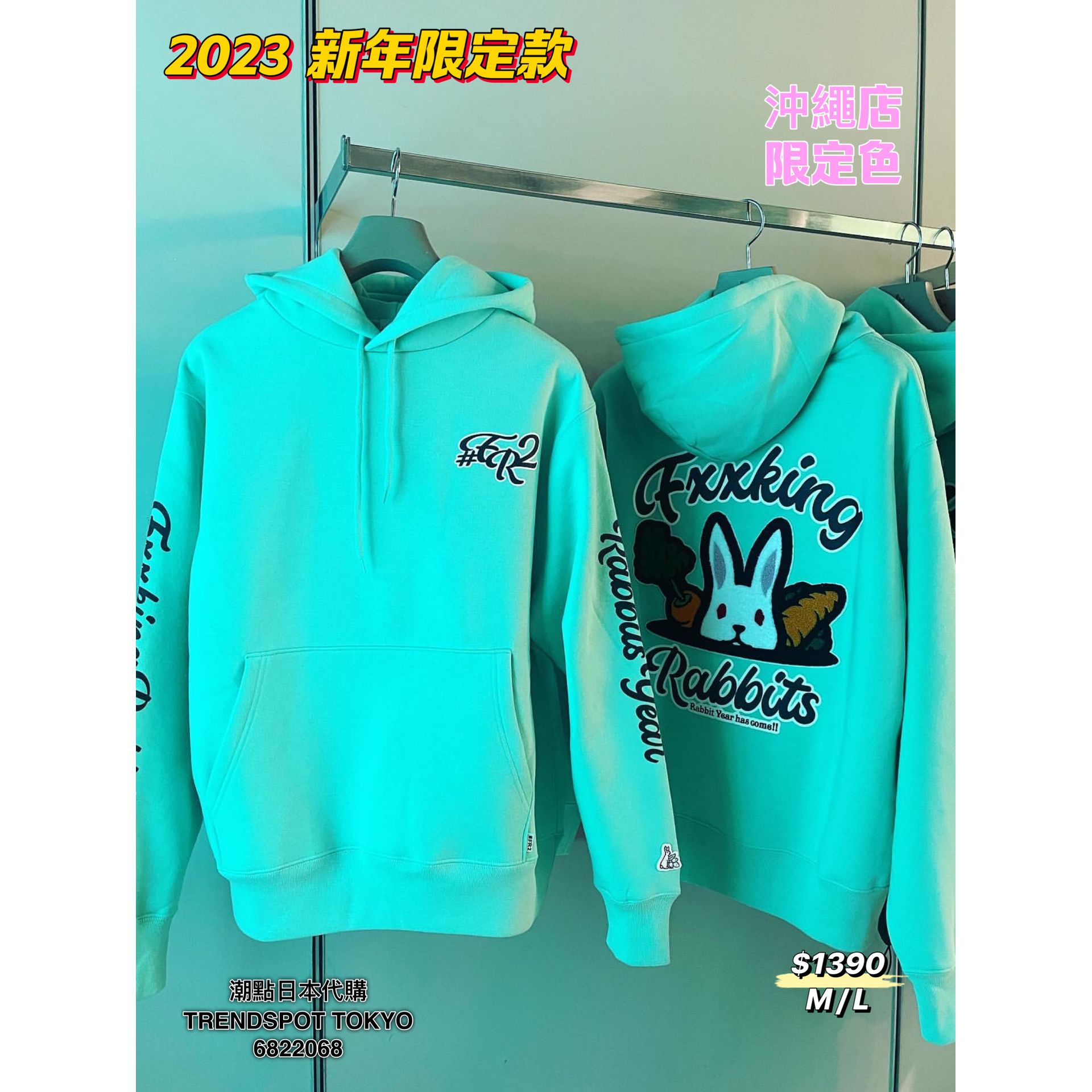 FR2 Rabbit Year Hoodie 2023 ターコイズ エメラルド トップス