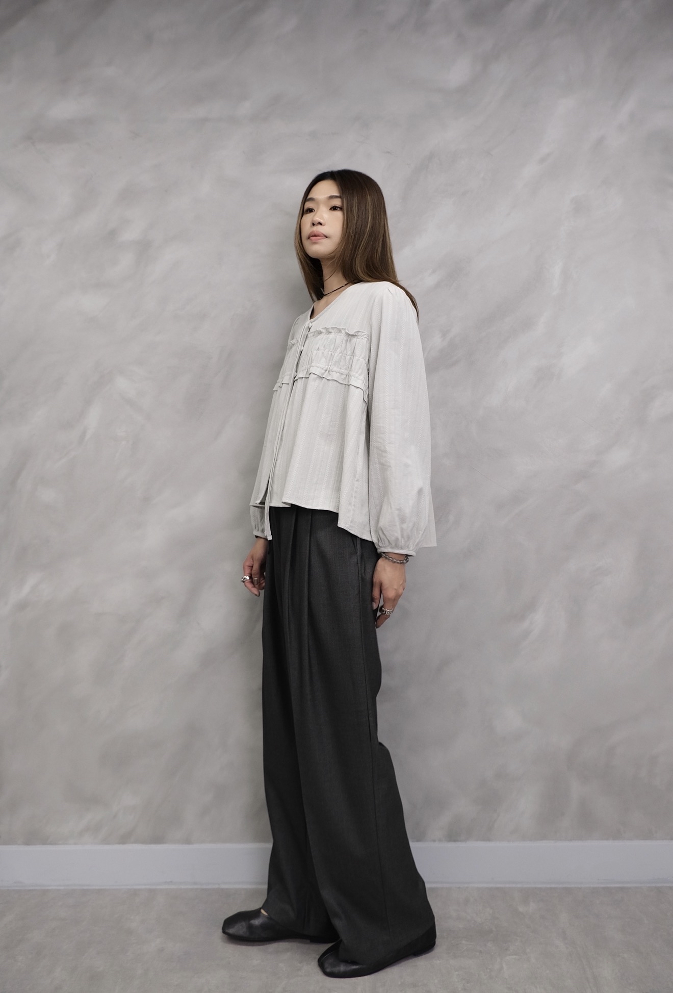 Ruched V-Neck Blouse #top155