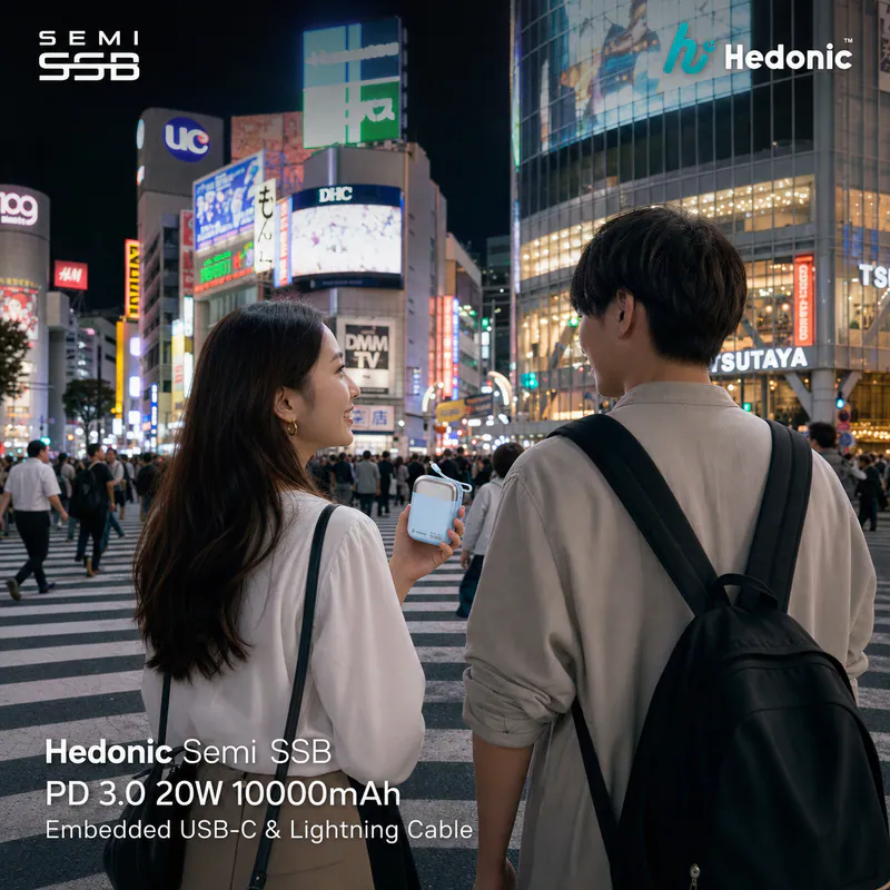 香港行貨 一年保養 CCC 認證 (二維碼) Hedonic™ Semi SSB PD 3.0 20W 內置USB-C & Lightning Cable 行動電源 (A21-B), 81088_81089_81090