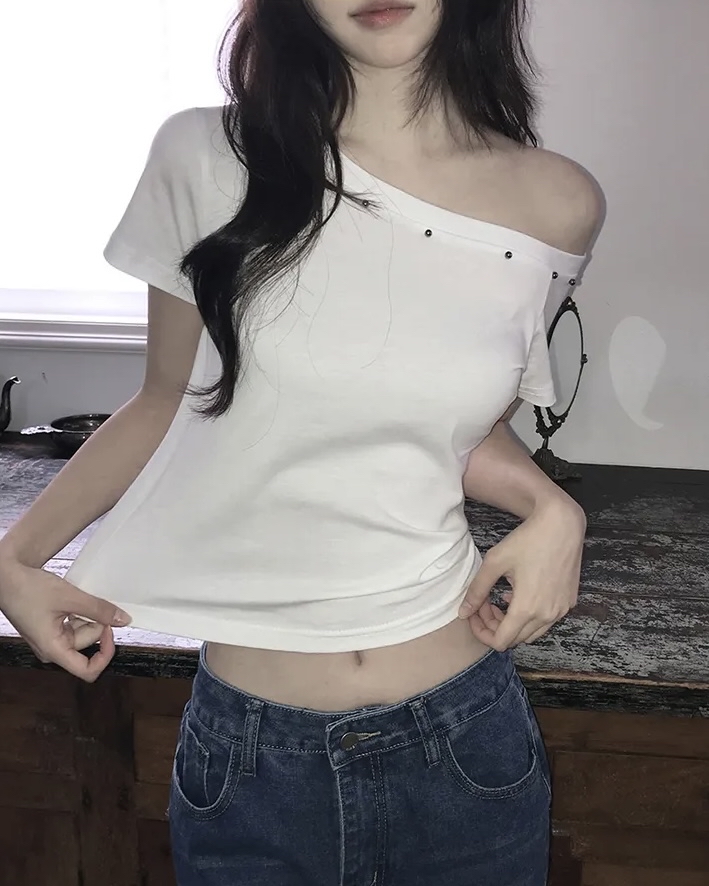 Asymmetric Studded Crop Top