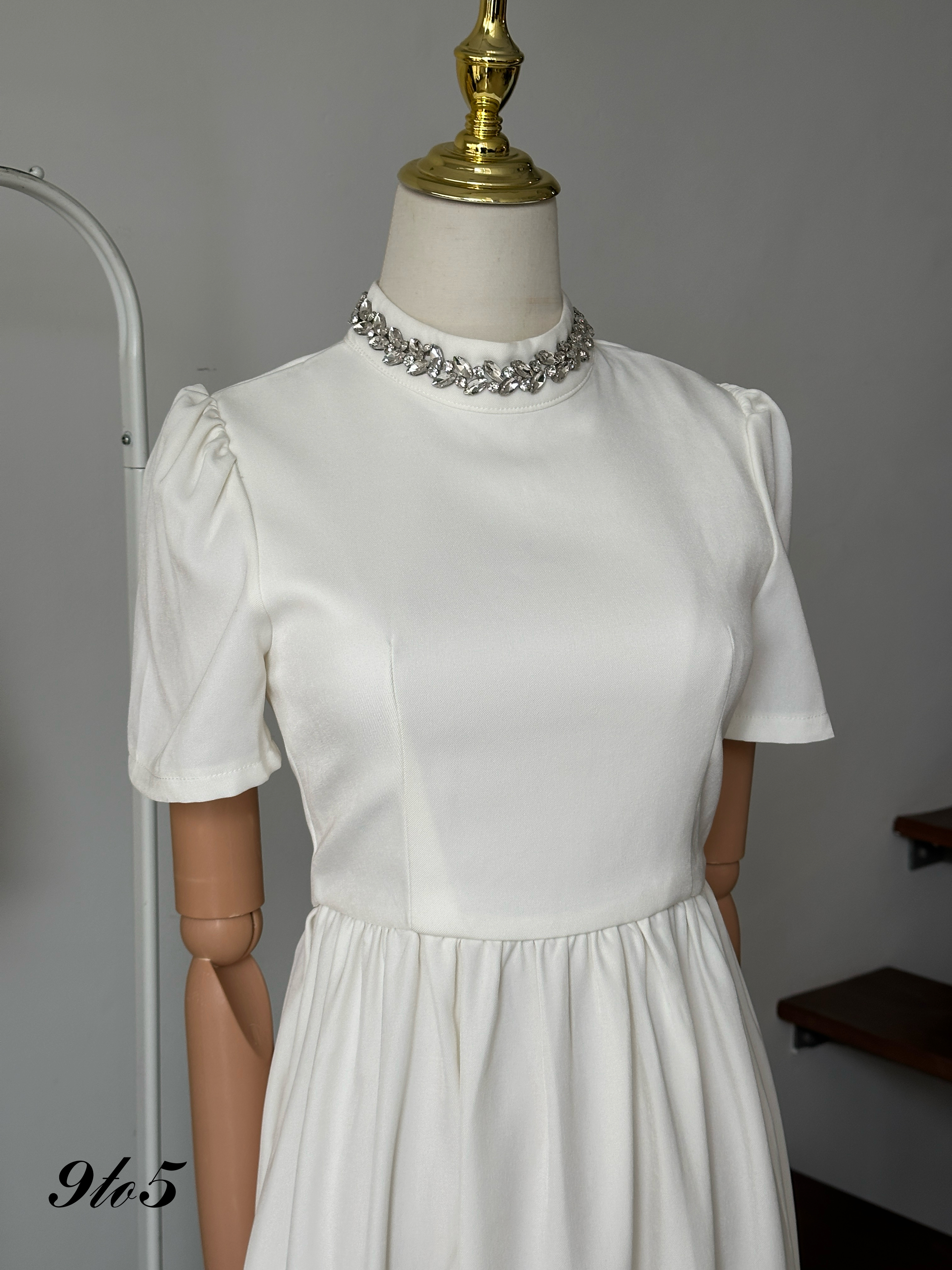 D2334 Puff Sleeve Pleated Dress - 4 Colors 