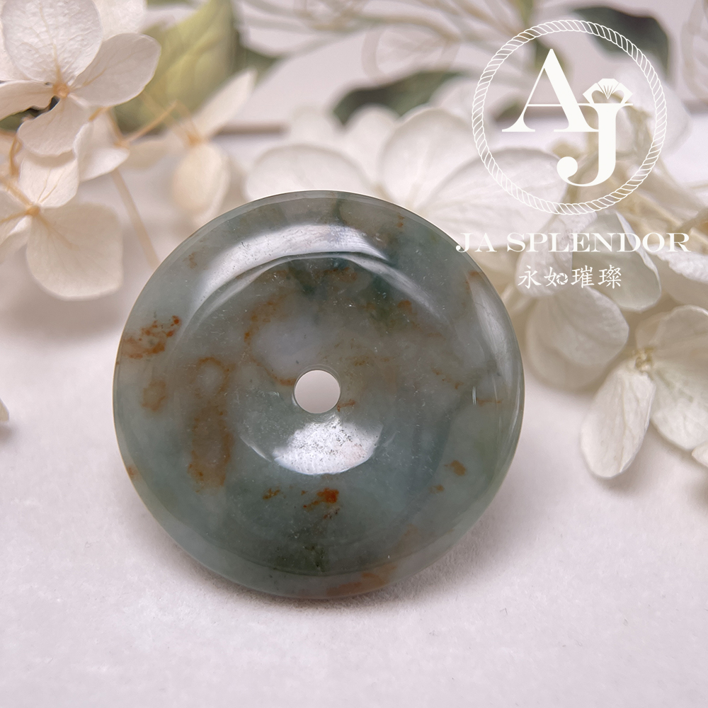 JN-223 天然翡翠A玉 特色綠映紅平安扣