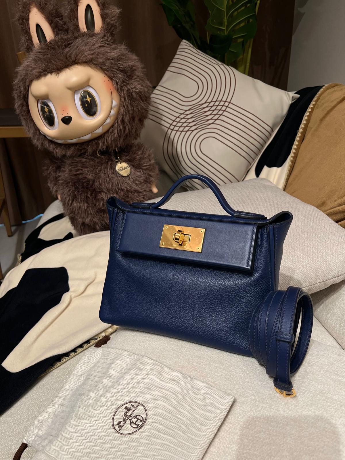 Hermes Mini 2424 Blue Nuit Stamp Z 100%Authentic, 98%New ✅Dust bag✅Box