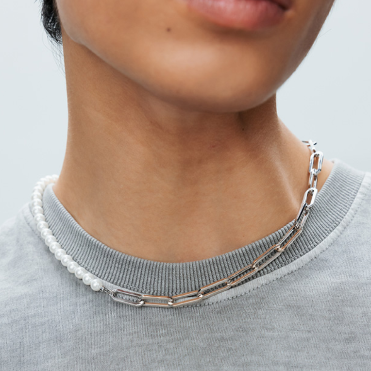 [VINTAGE HOLLYWOOD] Chain Half Pearl Necklace (2種)