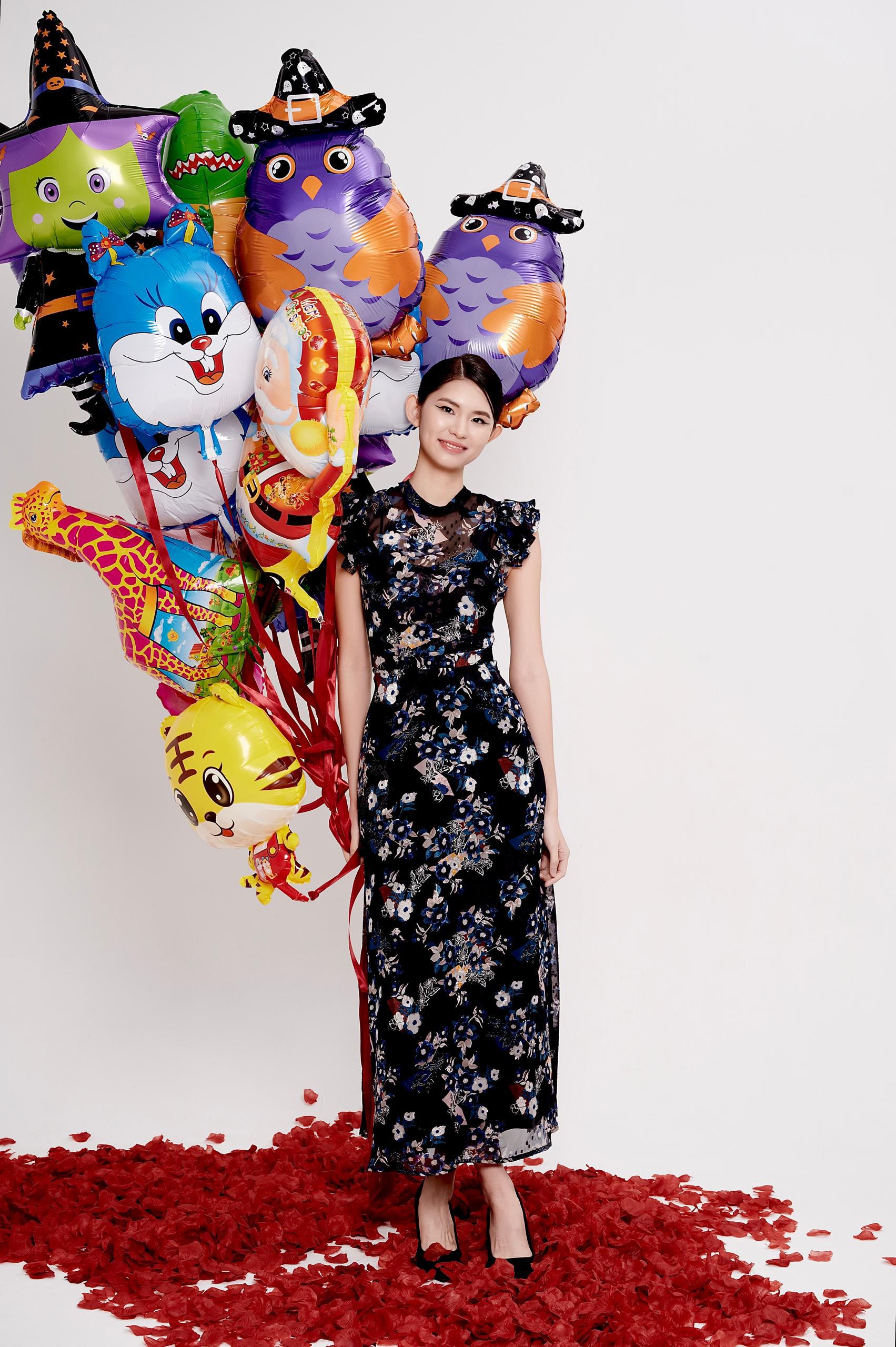 荷叶袖雪纺连身裙 2137