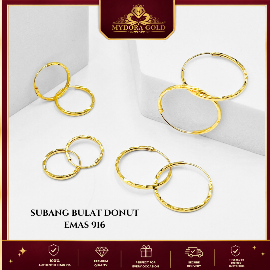 MYDORA Subang Bulat Donut | Fesyen Earrings EMAS 916/22K