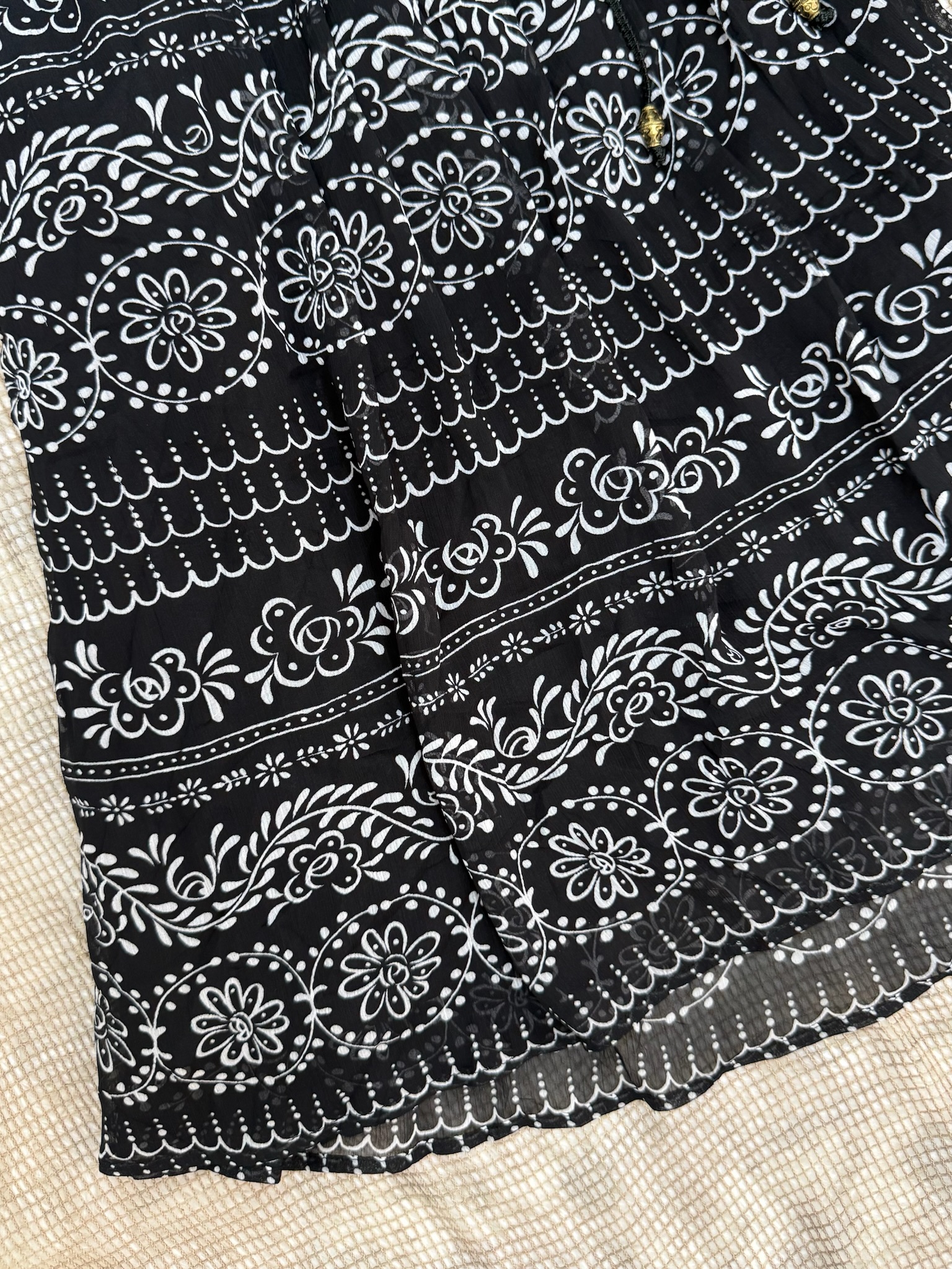 Boho Chic Black and White Mandala Pattern Tiered Chiffon Skirt