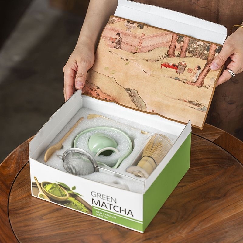 【8件套】日式抹茶具套裝帶嘴 茶筅和茶撥 - 綠色