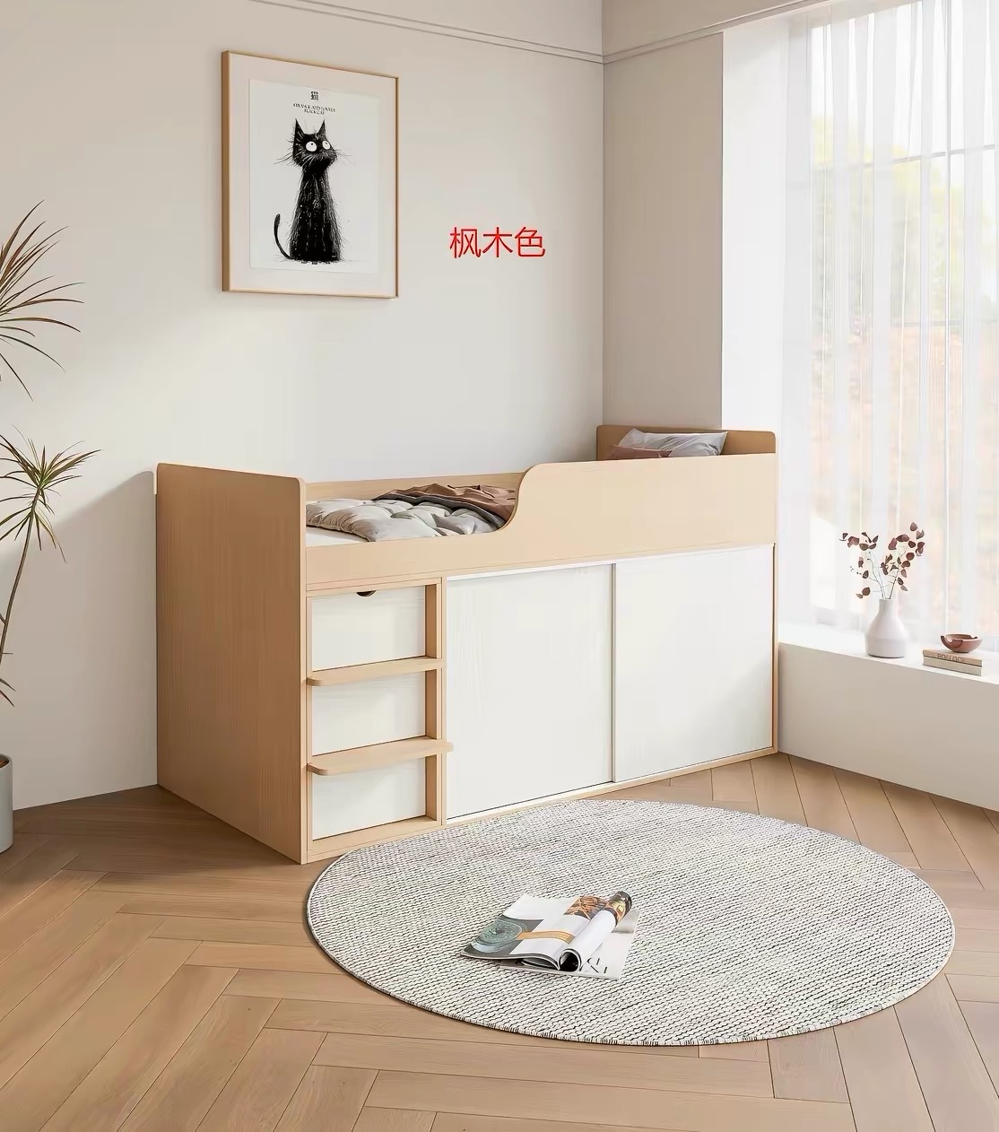 小戶型工人房兒童半高床 液壓氣撐單人床連儲物收納衣櫃 bed