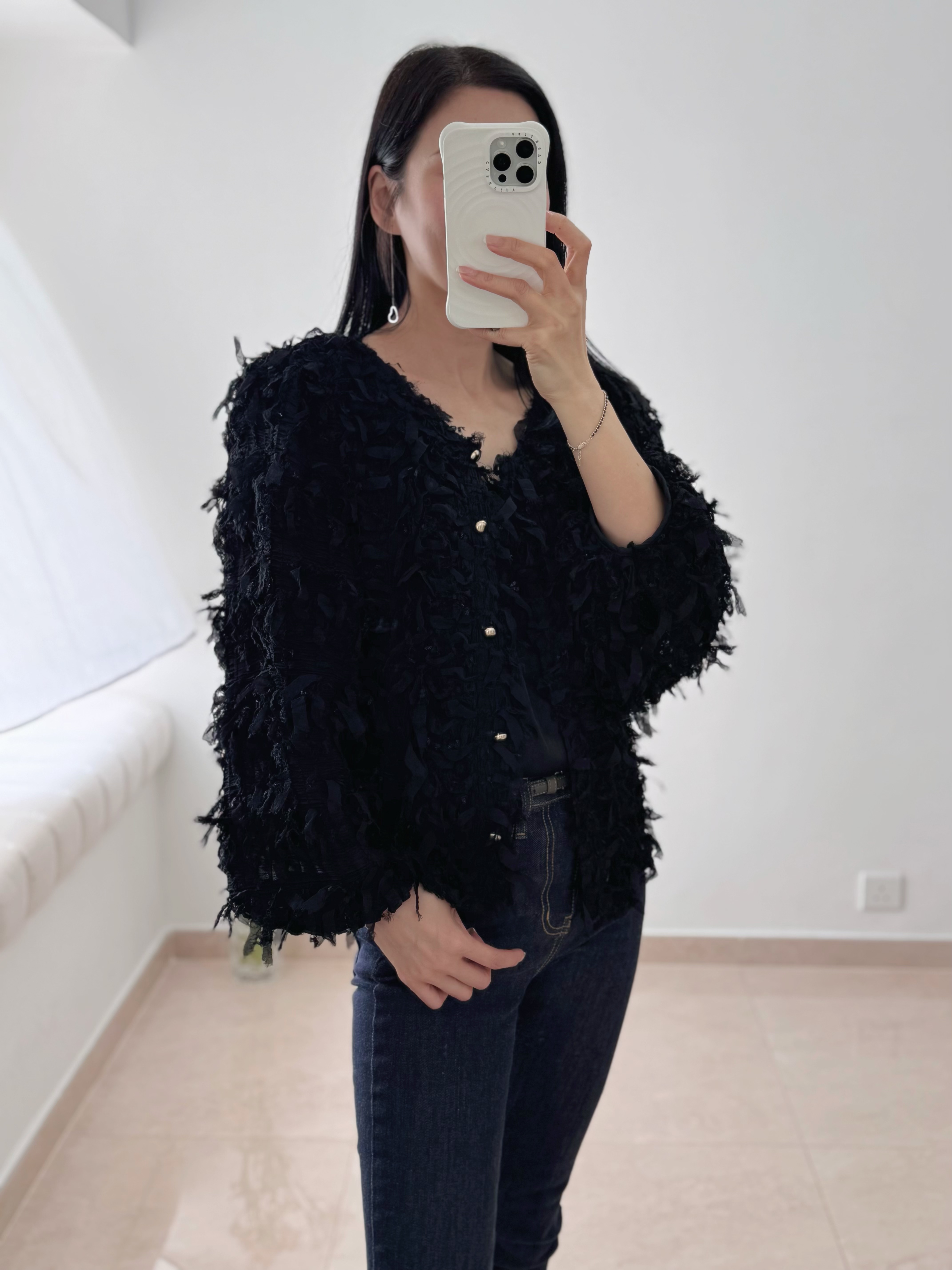 Elegant chiffon lace ribbon cardi