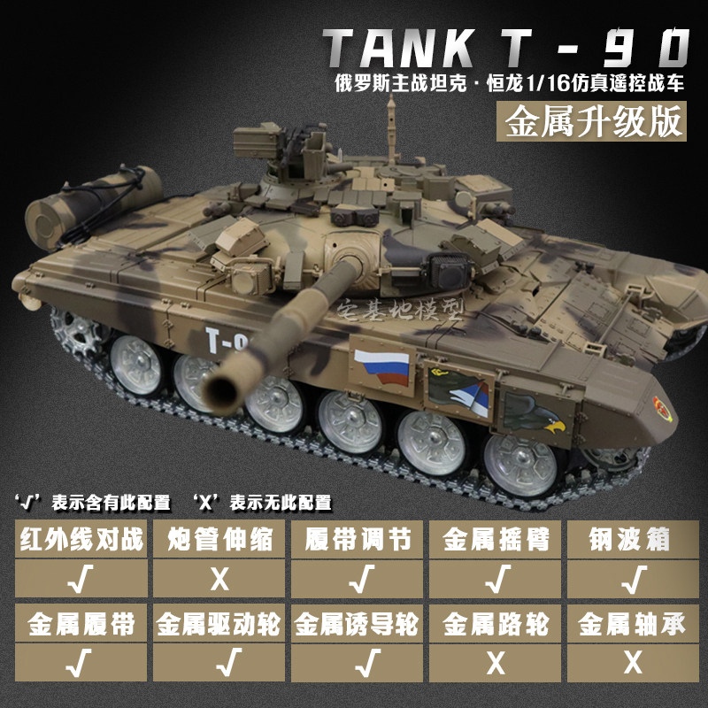 全新 恒龍 1:16 遙控 俄羅斯 T90 主戰坦克車 | Russian T-90 Main Battle Tank | 7.0S版 | 基礎/進階/專業版本 | 金屬配件 | 發射BB彈/紅外線對戰 | 伸縮炮管