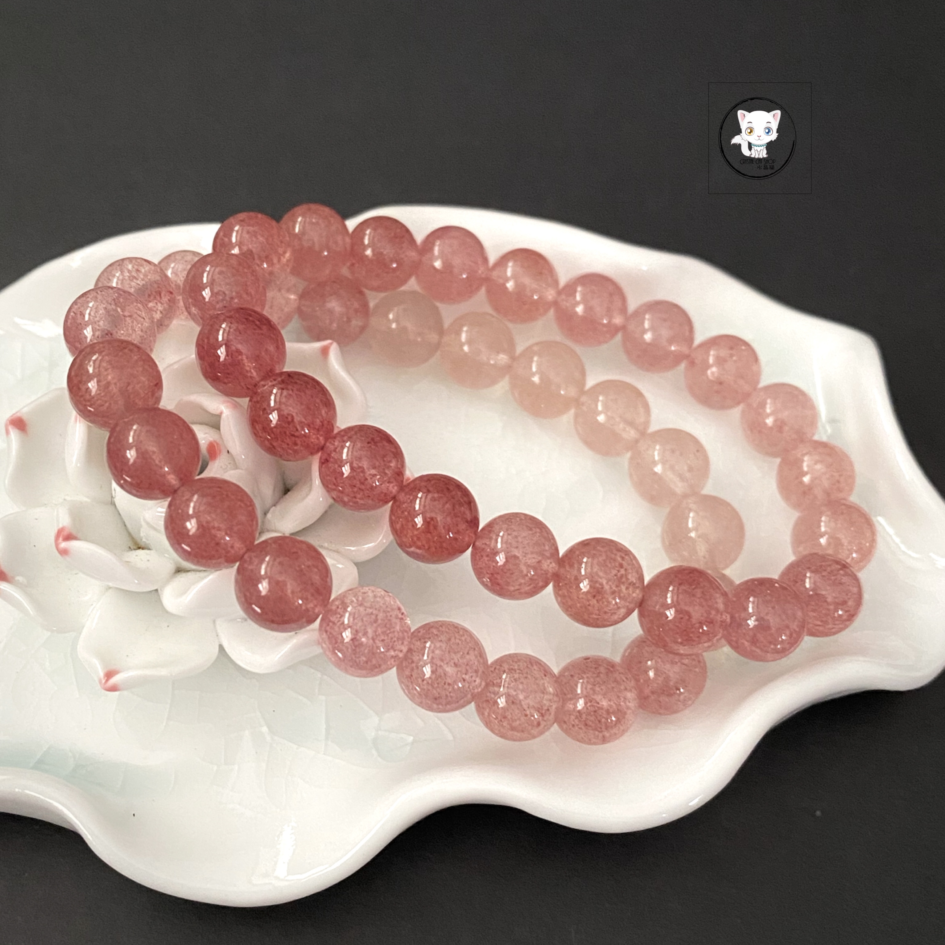 天然草莓晶漸變手鏈 9mm+