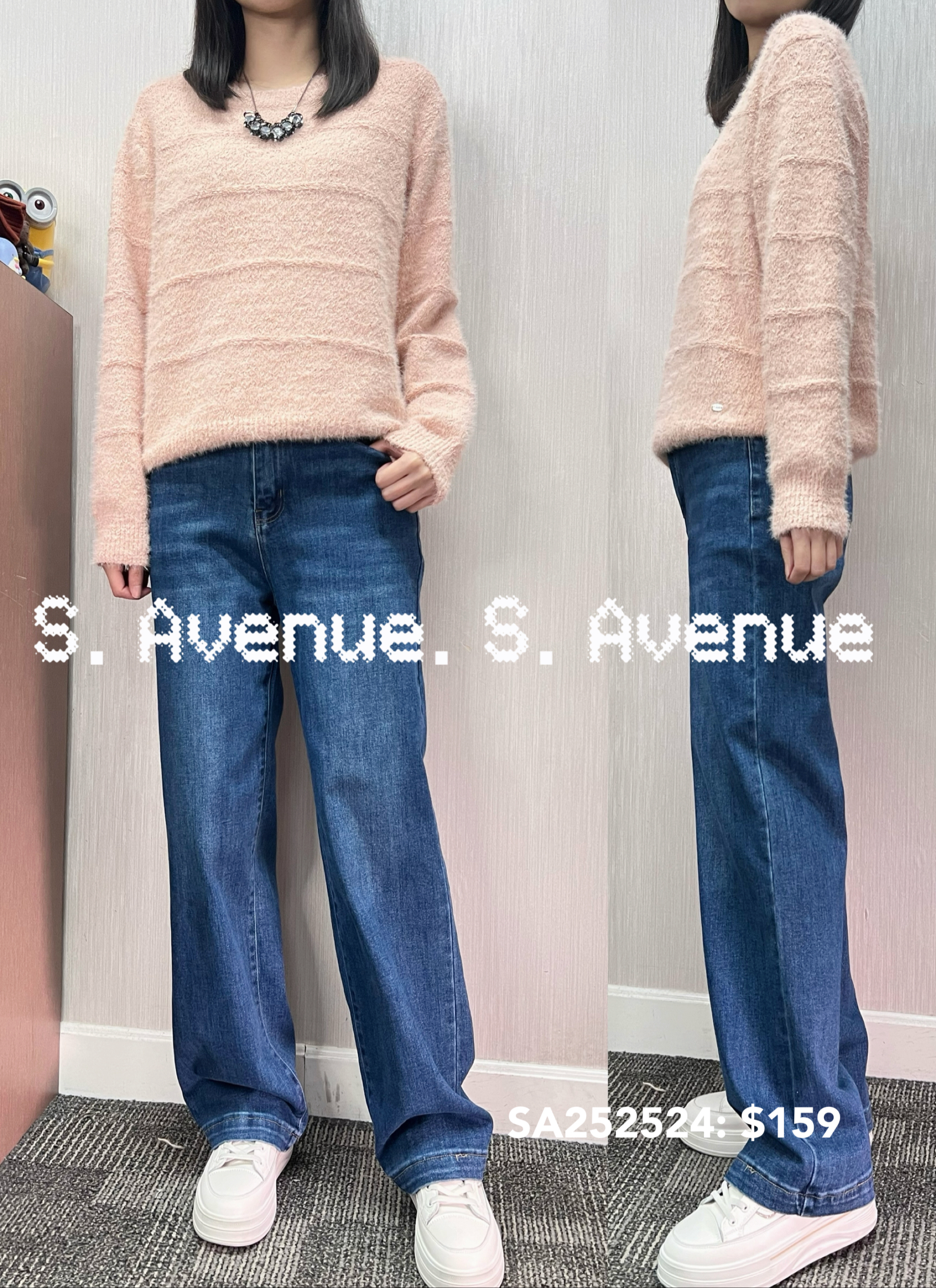 SA252524: 長袖暗織間薄毛冷top