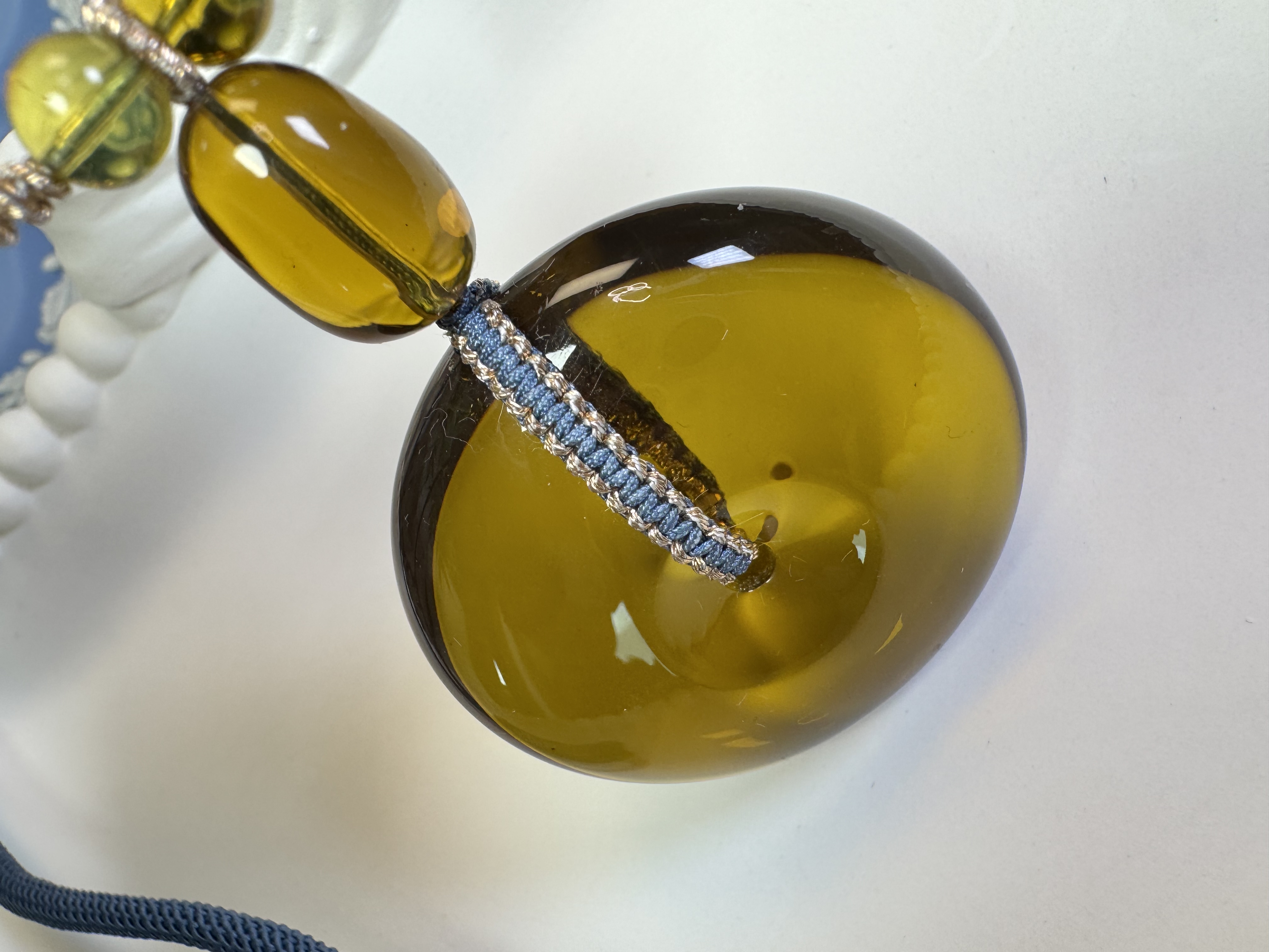 頂級波菜綠茶平安扣吊墜手編繩項鍊(14x40+mm)