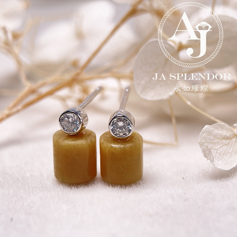 FBG26-H03 天然翡翠A玉 簡約黃翡純銀耳釘