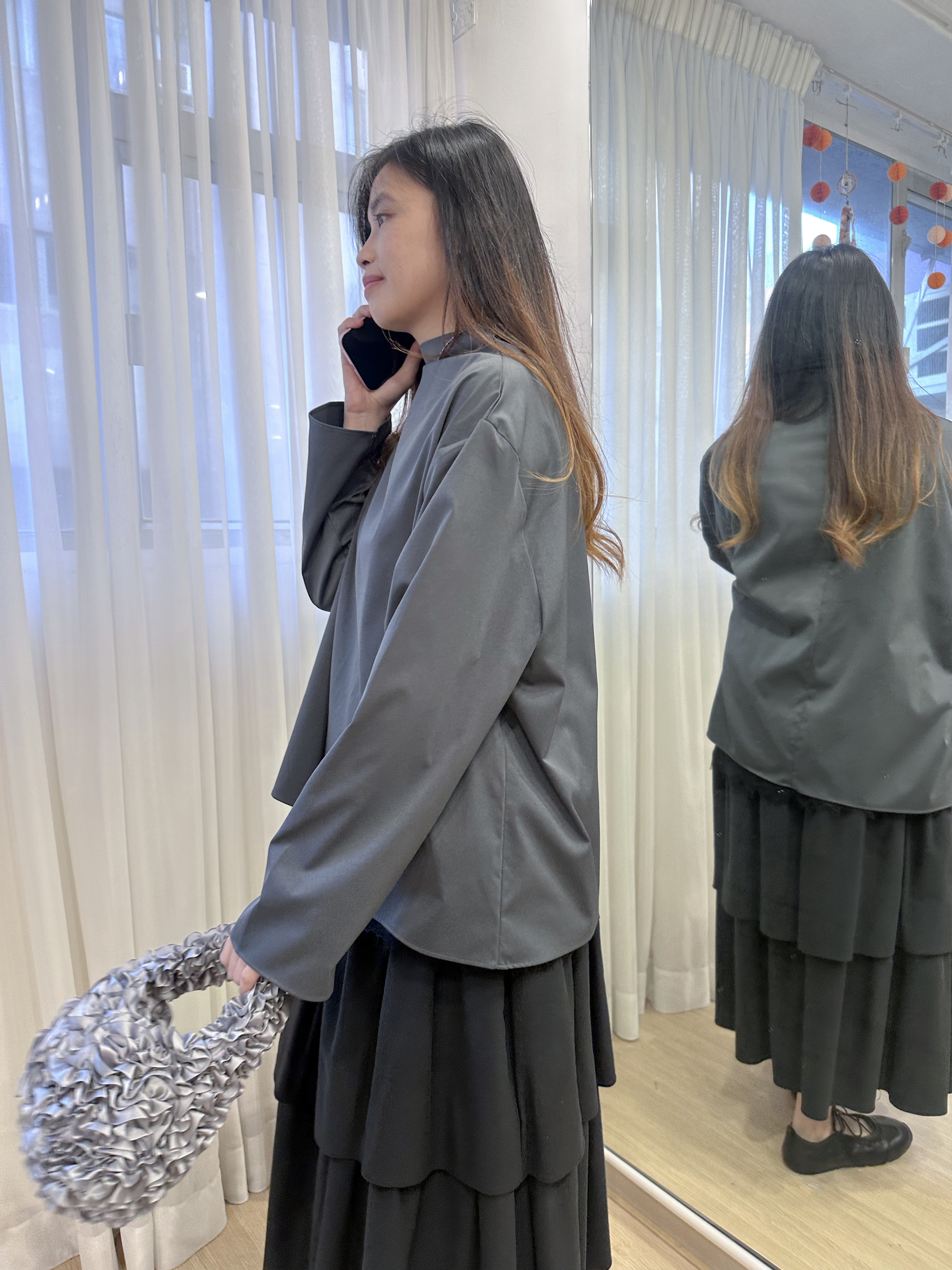 低調乾淨高級感～高領闊袖襯衫 SD0003 - 灰色 Grey
