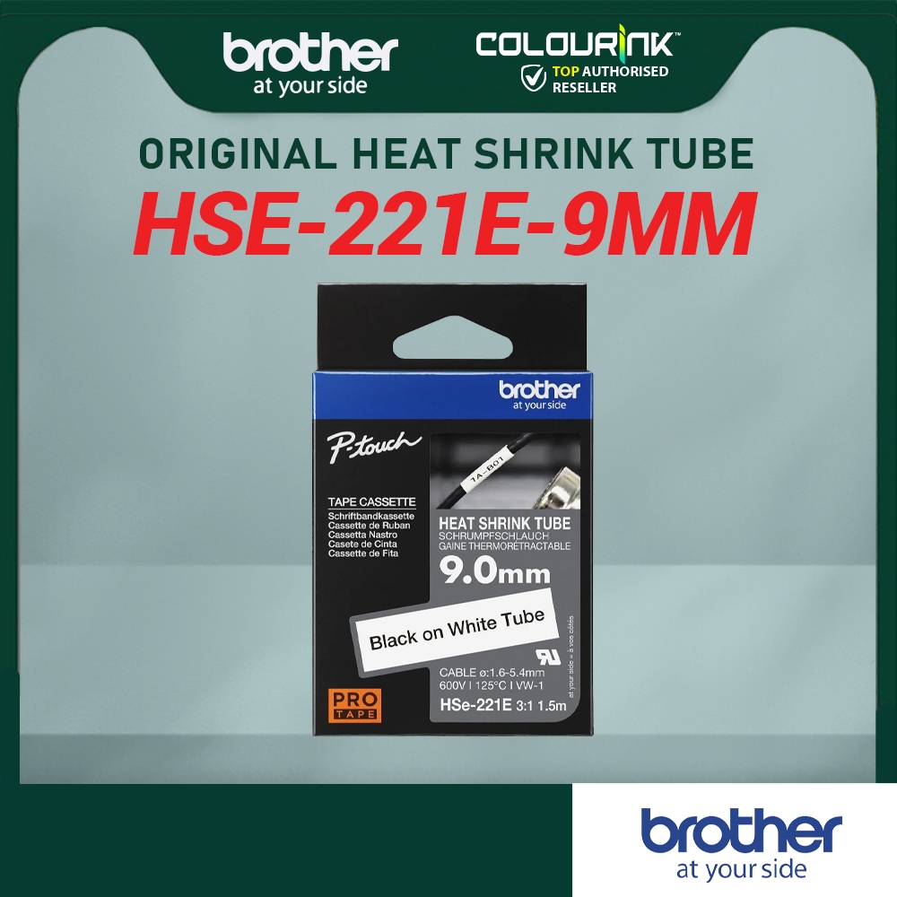 Brother Original Heat Shrink Tube Black on White HSE-211 HSE-231 HSE-221 HSE-241 HSE-251 for Cable Wire Label Tape