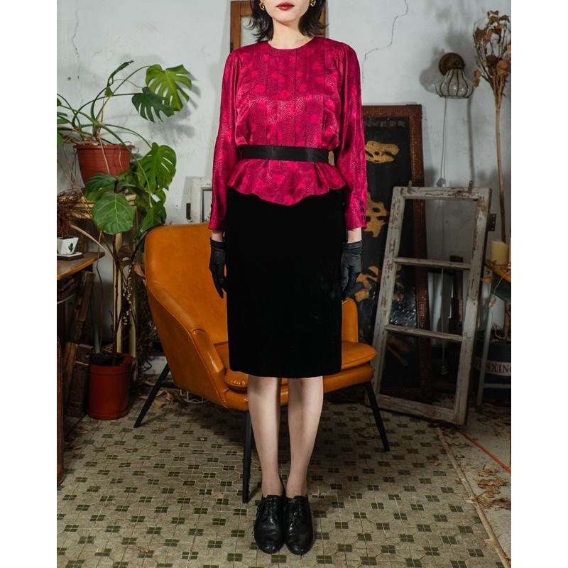 Vintage 1980s Tokyo Style Crimson Panther Velvet Bottom Faux Twin Dress (MT1608-149)