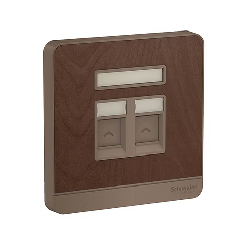 施耐德 AvatarOn 胡桃木 孖位 CAT5E數據插座