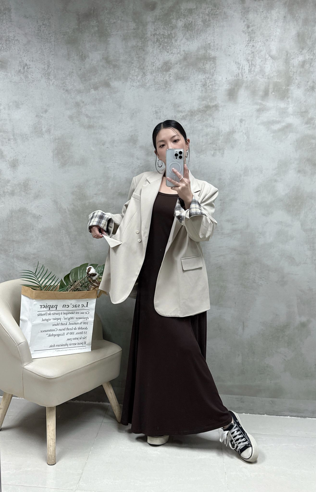 A13 格仔袖西裝褸