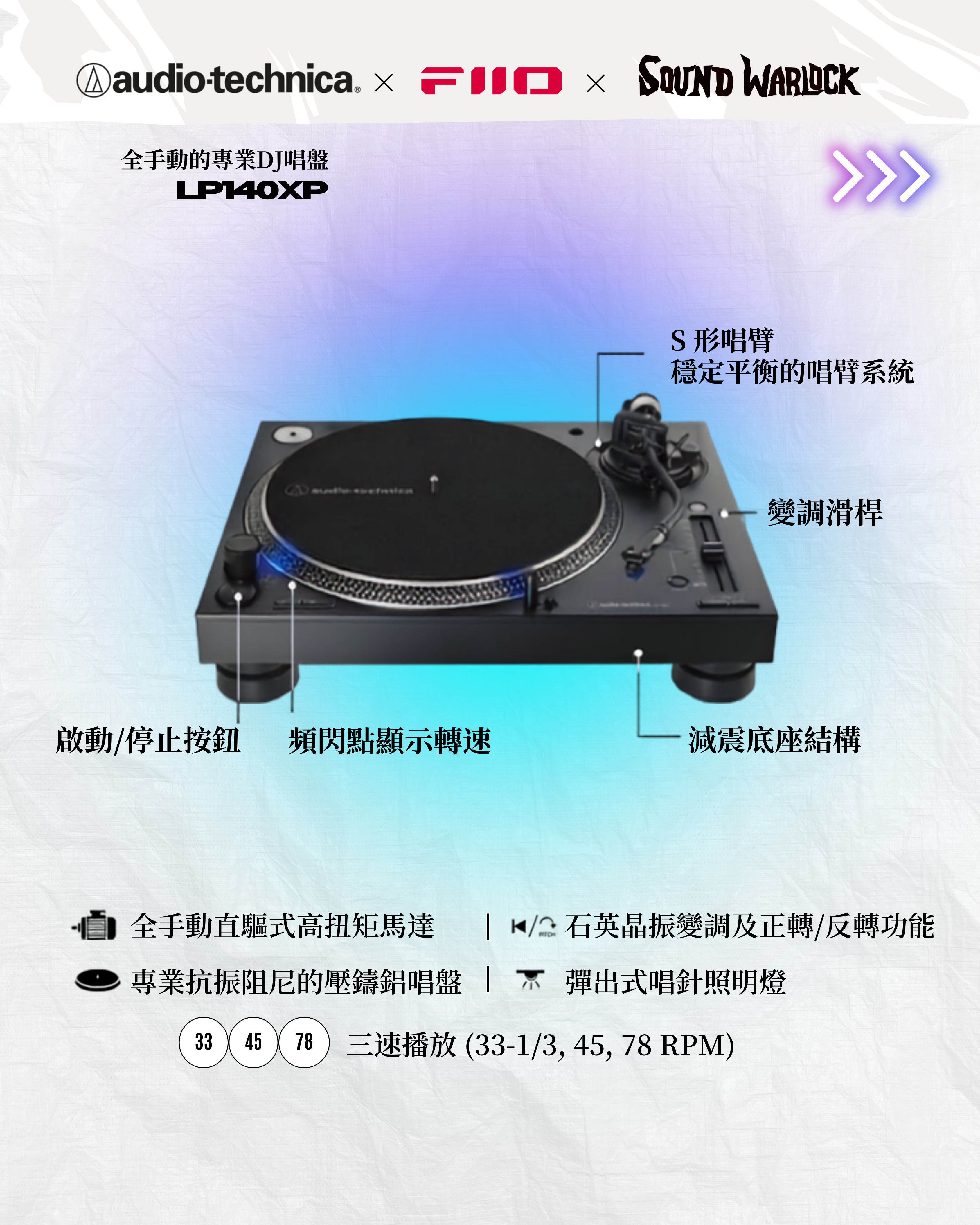 Audio-Technica x FiiO x Sound Warlock 潮流黑膠組合