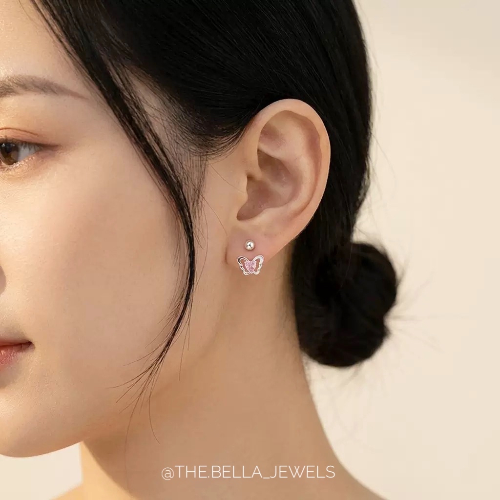Selena粉心蝴蝶结耳环