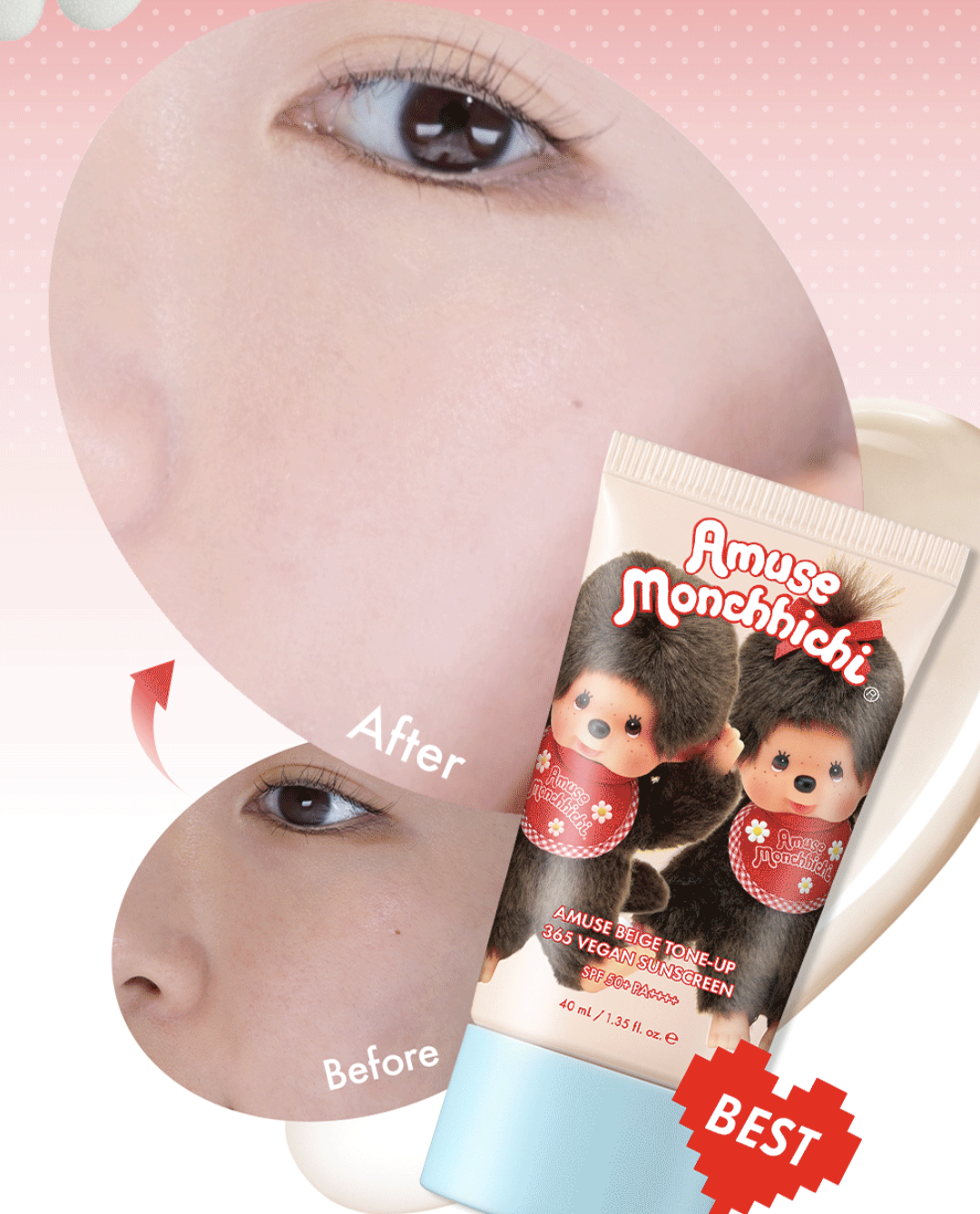 韓國 Amuse x Monchhichi 限定 365 純素提亮防曬乳｜Beige Tone-Up 365 Vegan Sunscreen