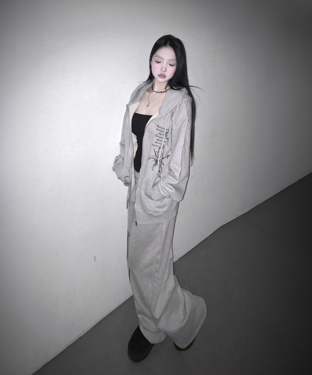 Oversized Nocturnal Lily Zip Hoodie