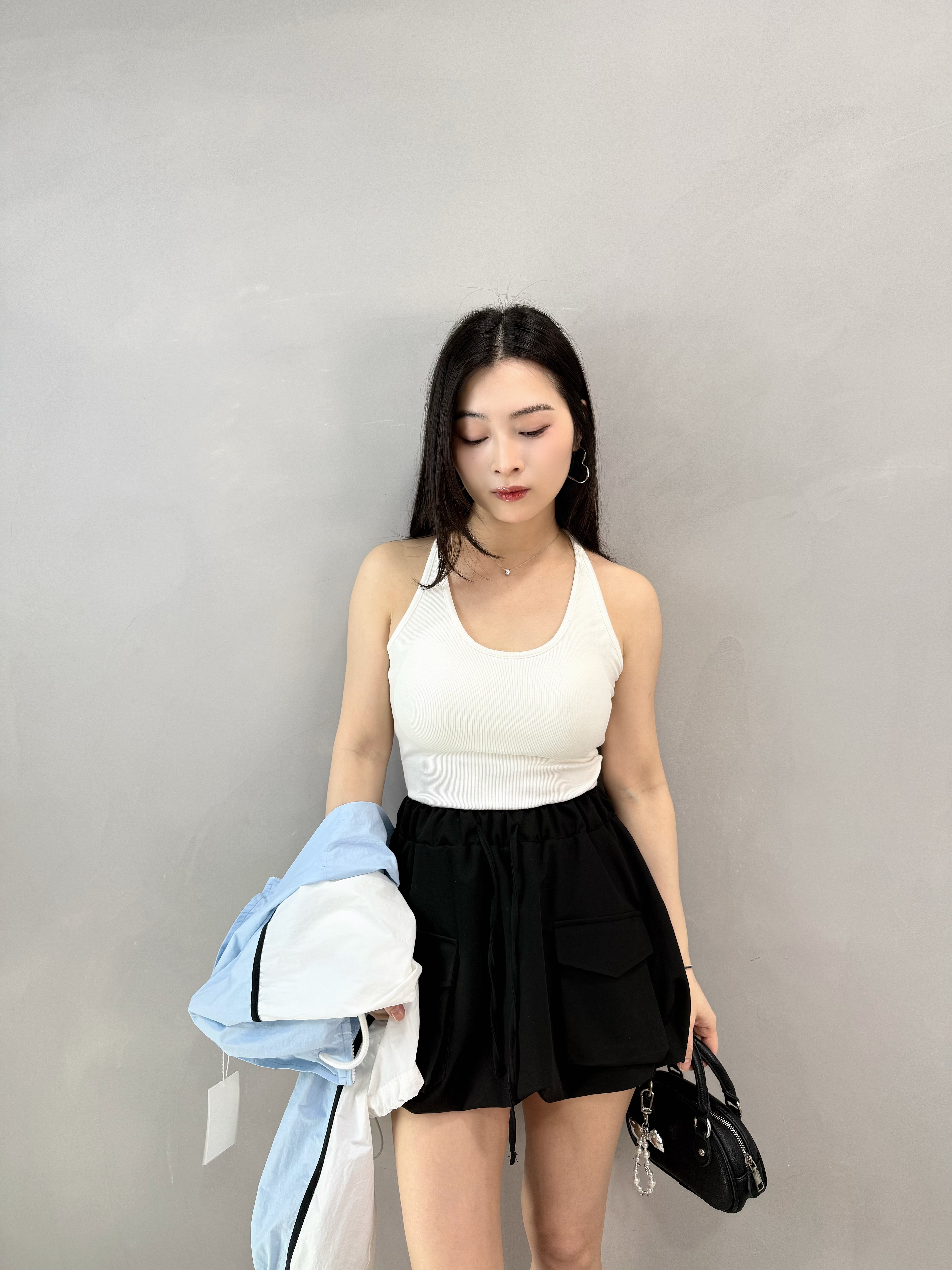 J61 後T帶暗紋長Bra Top