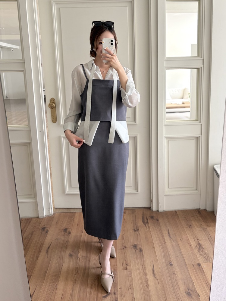 Colette Layered Belted Skirt (Charcoal)