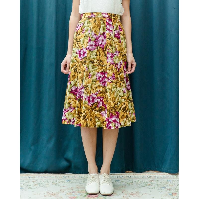 Vintage Japanese 100% Cotton Botanical Garden 8-Panel Flare Skirt- Waist 26~28"(MT1606-09)