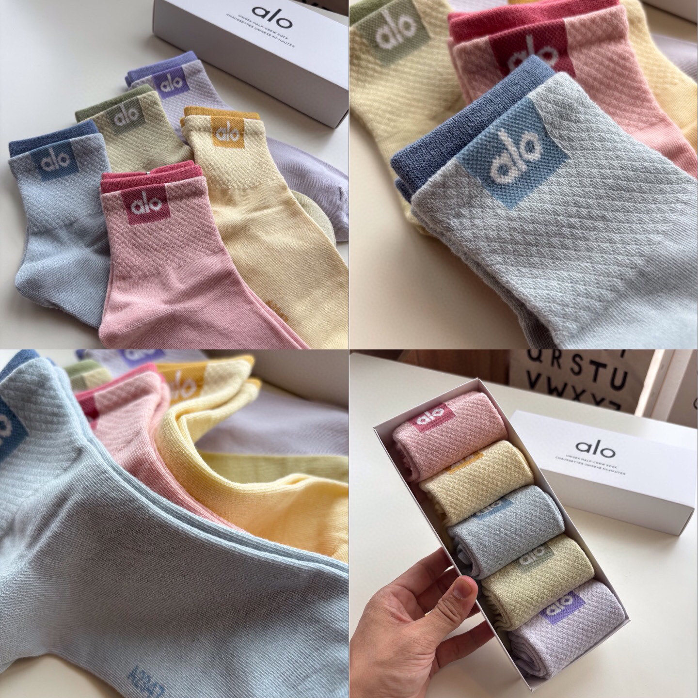 Alo Yoga 情侶款假兩件長筒棉襪（一套5對）