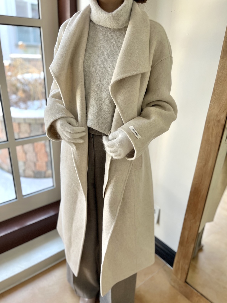 [70% Wool] Parisian Belted Wool Coat (Oat)