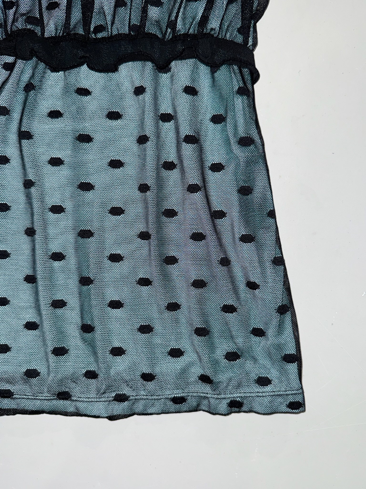 Teal Blue Polka Dot Mesh Overlay Cami Top