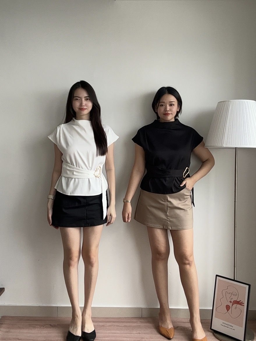 T4426 Mock Neck Tie-Waist Top - 3 Colors 