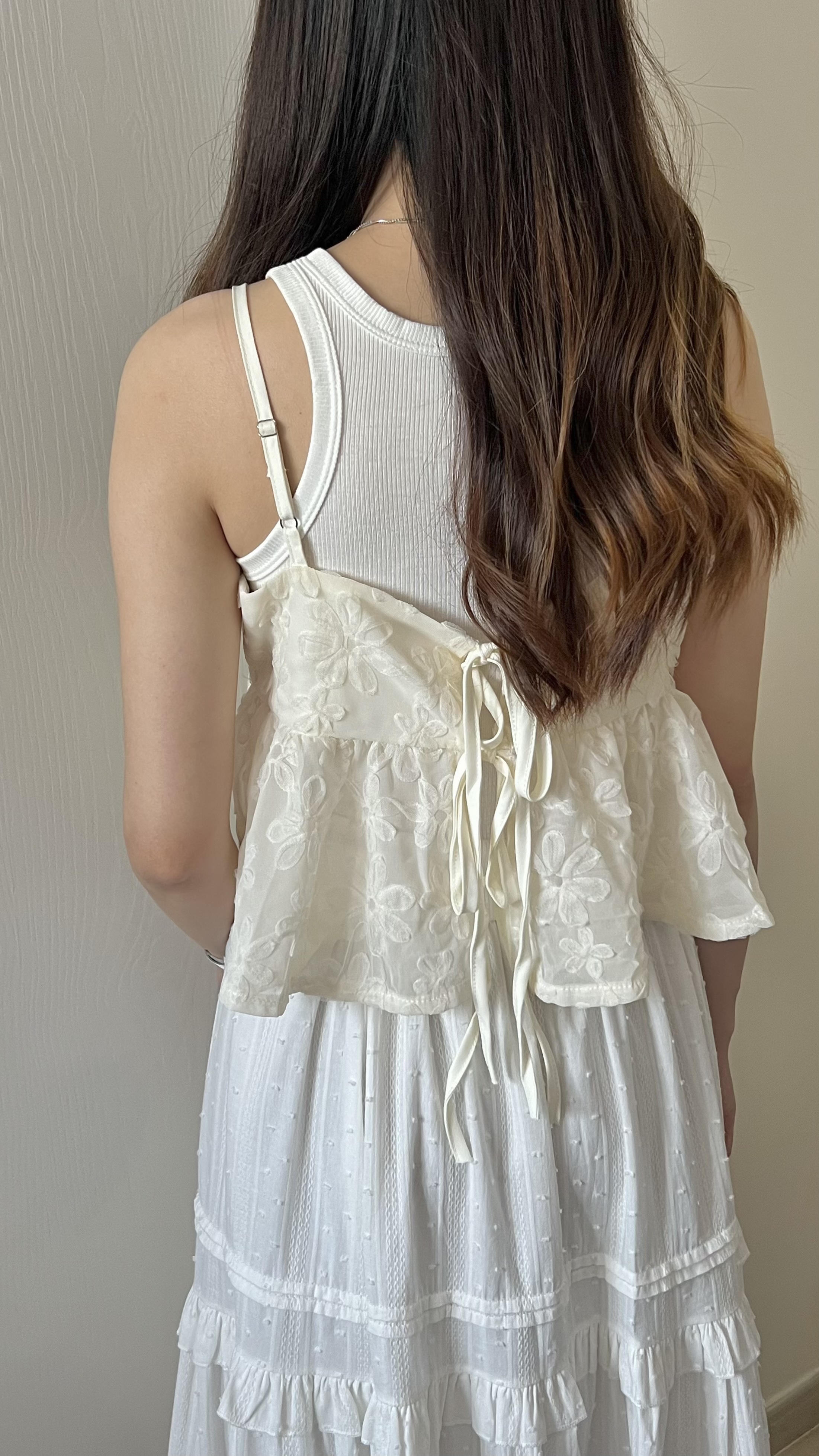 甜價仙氣花花兩穿吊帶背心 杏色