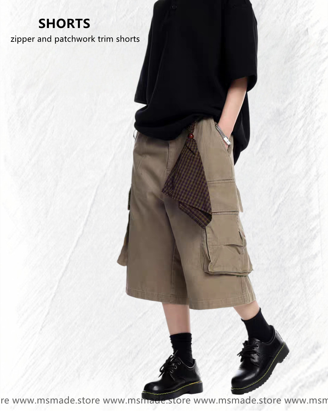M1062拉鍊配布裝飾短褲