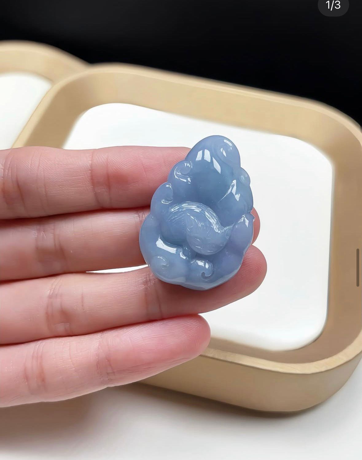 藍紫翡翠九尾狐玉吊墜