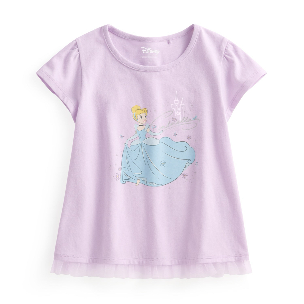 ☀️預訂 台灣直送☀️迪士尼公主系列四色網紗拼接印花純棉短袖T恤